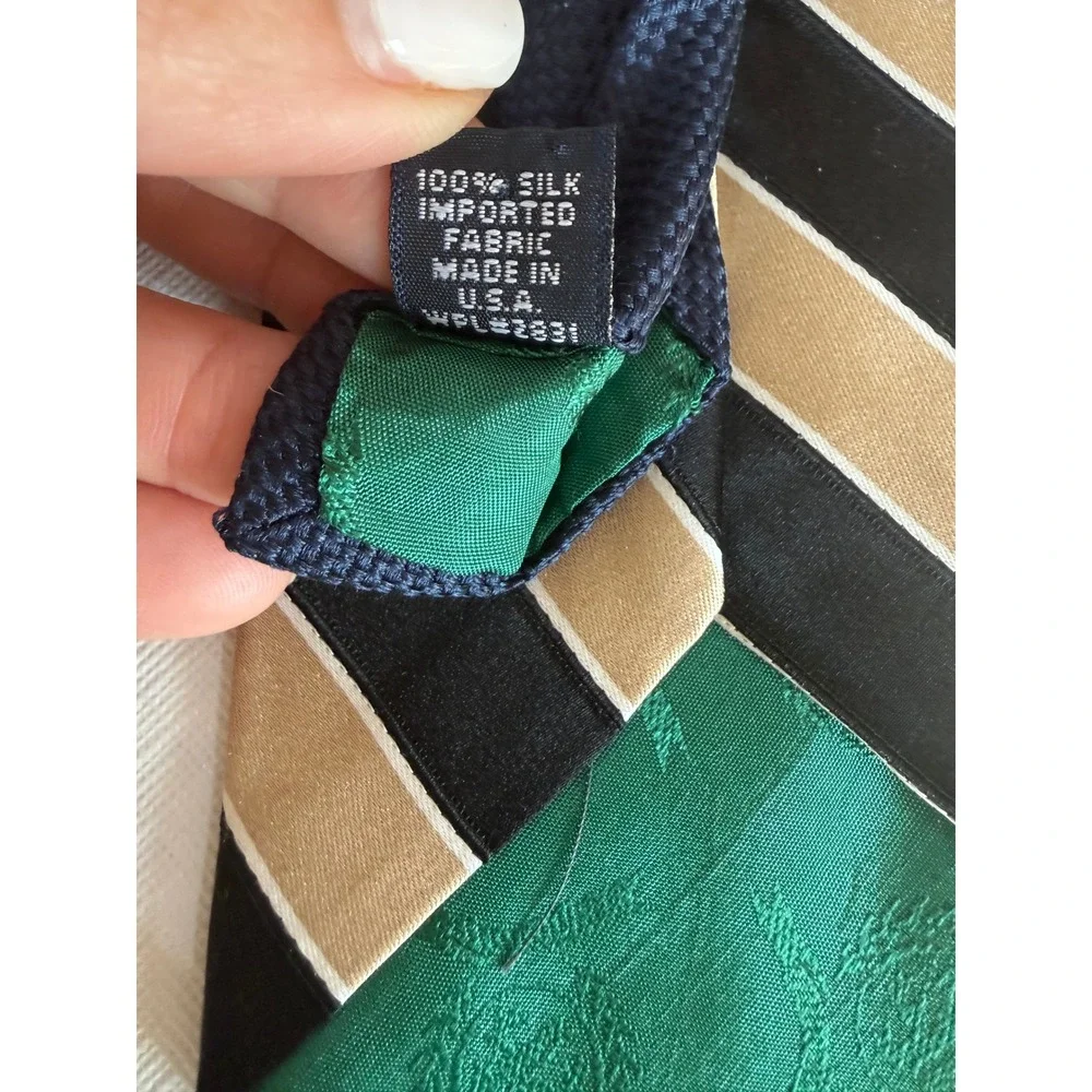 Tommy Hilfiger Necktie Mens OS Black Gold  1990s Striped Silk Made in USA